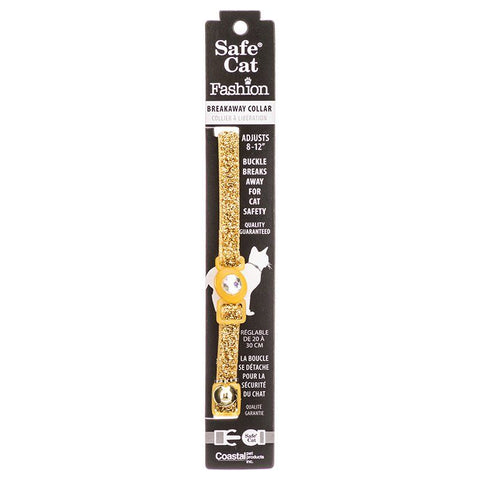 Safe Cat Jeweled Adjustable Breakaway Cat Collar-Gold Glitter