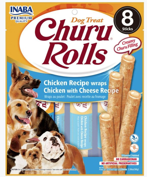 Inaba Churu Rolls Dog Treat Chicken Recipe wraps Chicken with Cheese Recipe