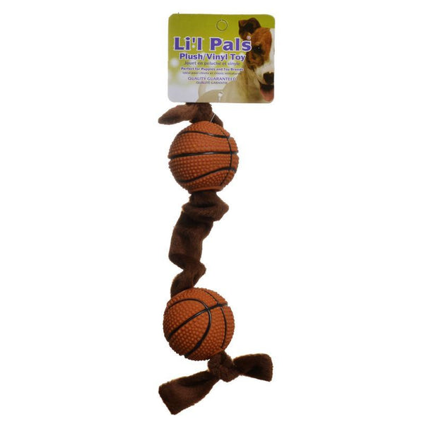 Li'l Pals Plush Basketball Plush Tug Dog Toy-Brown