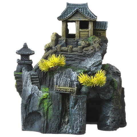 Exotic Environments Asian Cottage House with Bonsai Aquarium Ornament