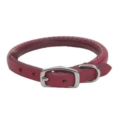 Circle T Oak Tanned Leather Round Dog Collar-Red