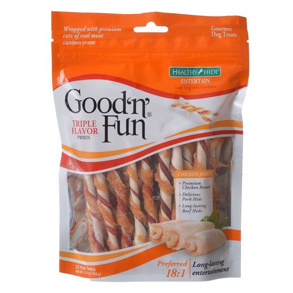 Healthy Hide Good 'n' Fun Triple-Flavor Twists-Rawhide, Pork Hide & Chicken